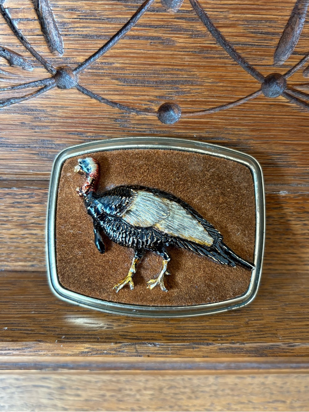 Vintage Turkey Bird Belt Buckle with leather